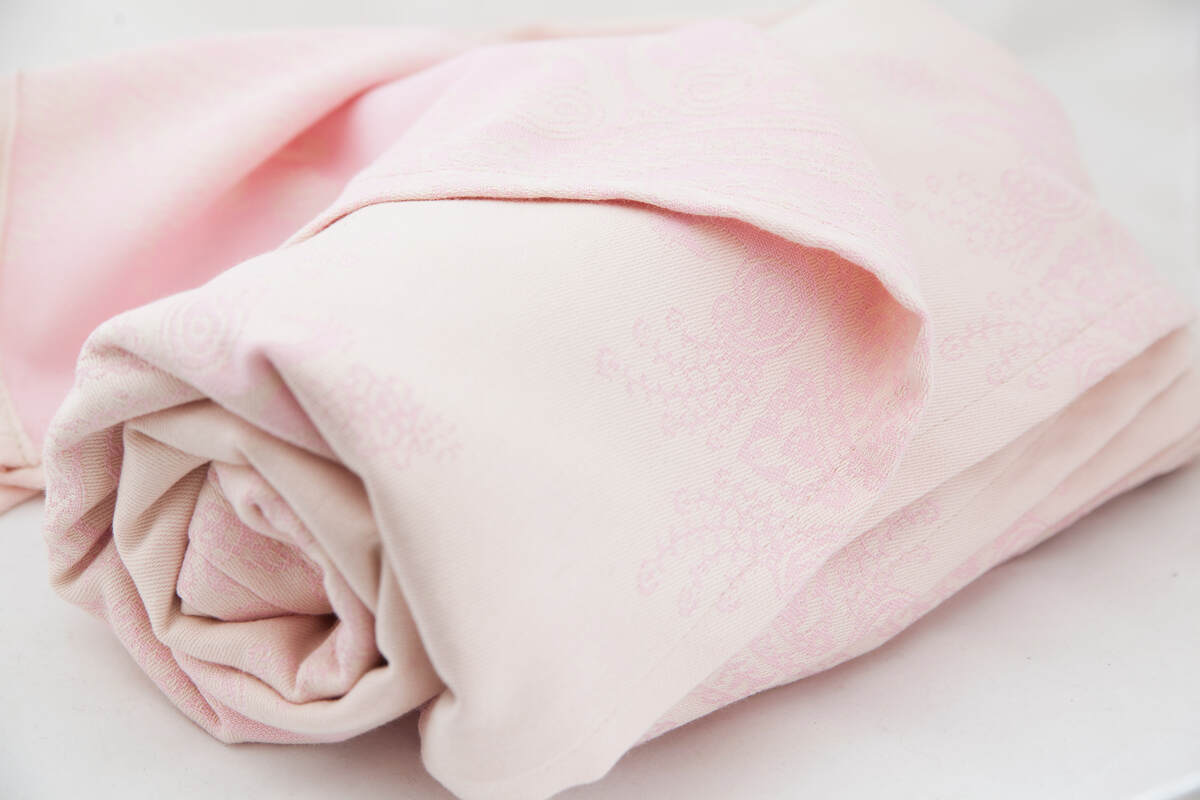 Żakardowa chusta do noszenia dzieci, bawełna - Paw Indyjski - Różowy z Bielą - rozmiar S #babywearing
