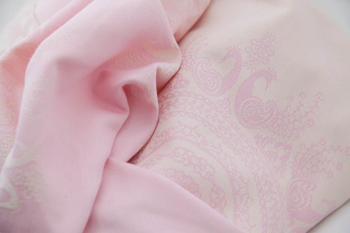 Żakardowa chusta do noszenia dzieci, bawełna - Paw Indyjski - Różowy z Bielą - rozmiar S #babywearing