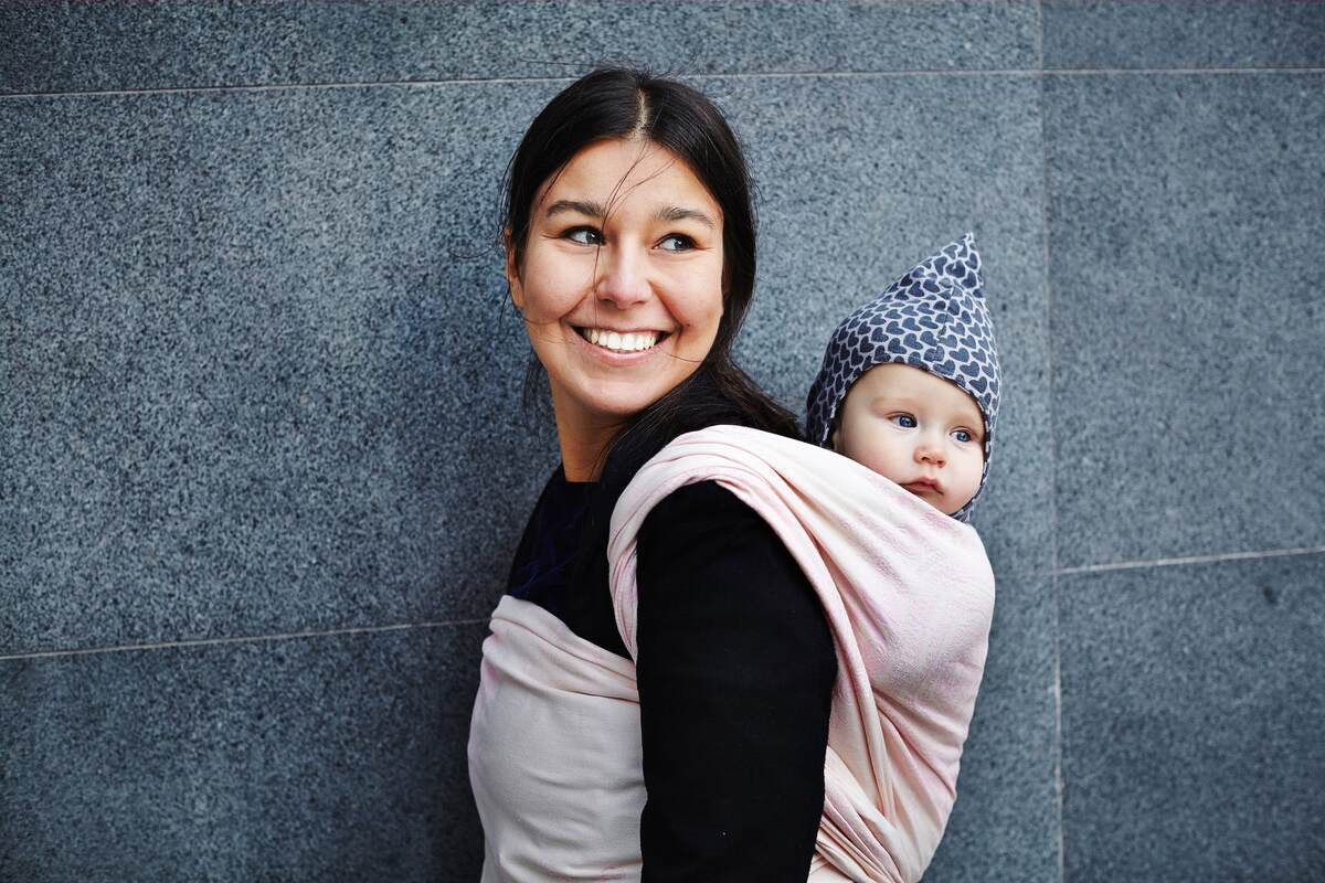 Żakardowa chusta do noszenia dzieci, bawełna - Paw Indyjski - Różowy z Bielą - rozmiar S #babywearing