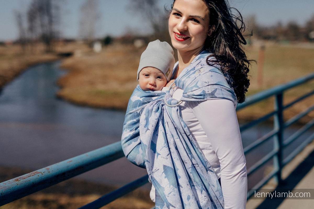 Żakardowa chusta kółkowa do noszenia dzieci, bawełna - FISH'KA WIELKI BŁĘKIT REWERS  - long 2.1m #babywearing