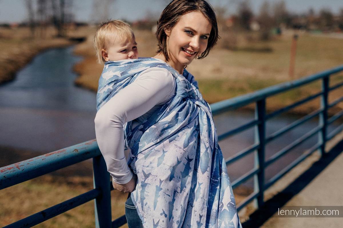 Żakardowa chusta do noszenia dzieci, bawełna - FISH'KA WIELKI BŁĘKIT - rozmiar S #babywearing