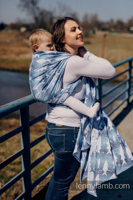 Baby Wrap, Jacquard Weave (100% cotton) - FISH'KA BIG BLUE - size XS #babywearing