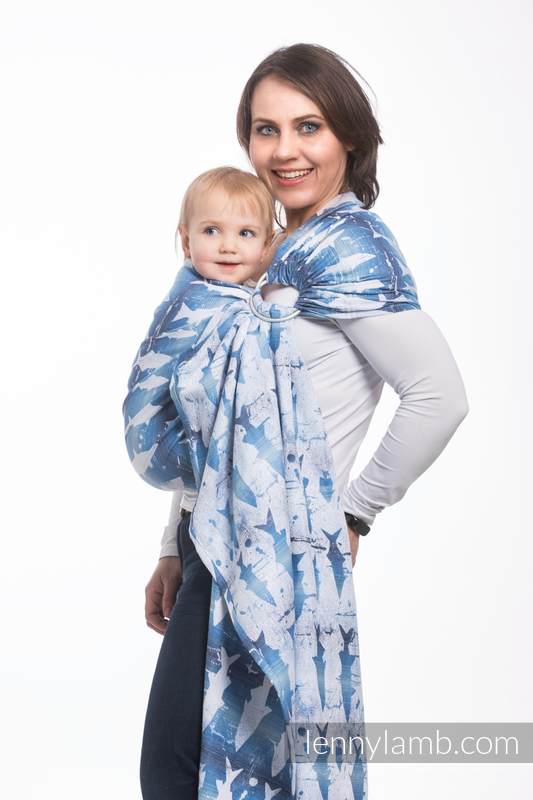 Sling, jacquard (100% coton) - avec épaule sans plis - FISH'KA BIG BLUE  - long 2.1m #babywearing
