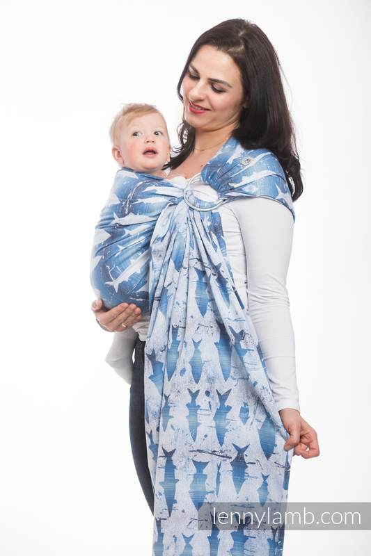 Żakardowa chusta kółkowa do noszenia dzieci, bawełna - FISH'KA WIELKI BŁĘKIT  - long 2.1m #babywearing