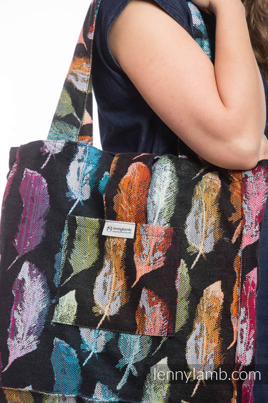 Shoulder bag made of wrap fabric (100% cotton) - PAINTED FEATHERS RAINBOW DARK - standard size 37cmx37cm #babywearing