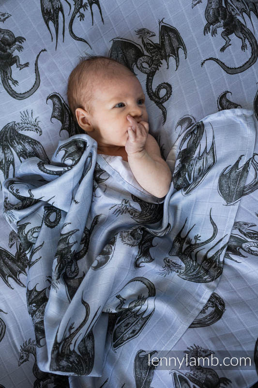 Muslin Square - DRAGON BLACK & GREY (grade B) #babywearing