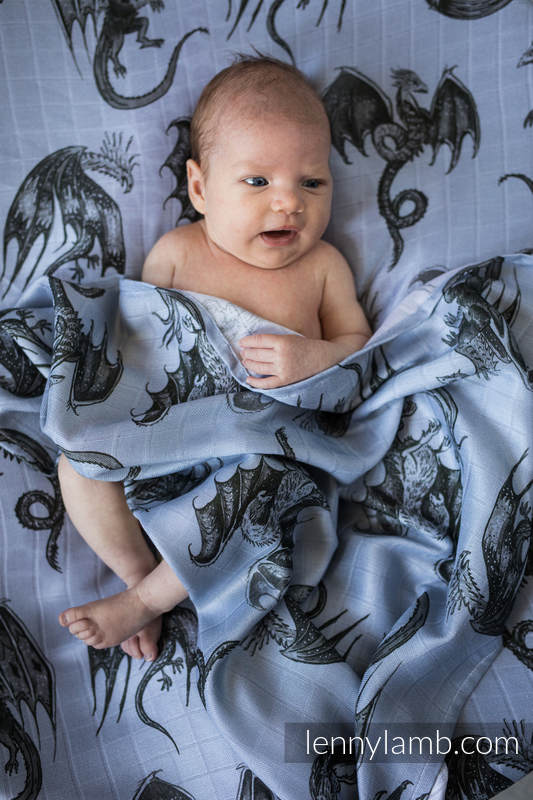 Muslin Square - DRAGON BLACK & GREY #babywearing