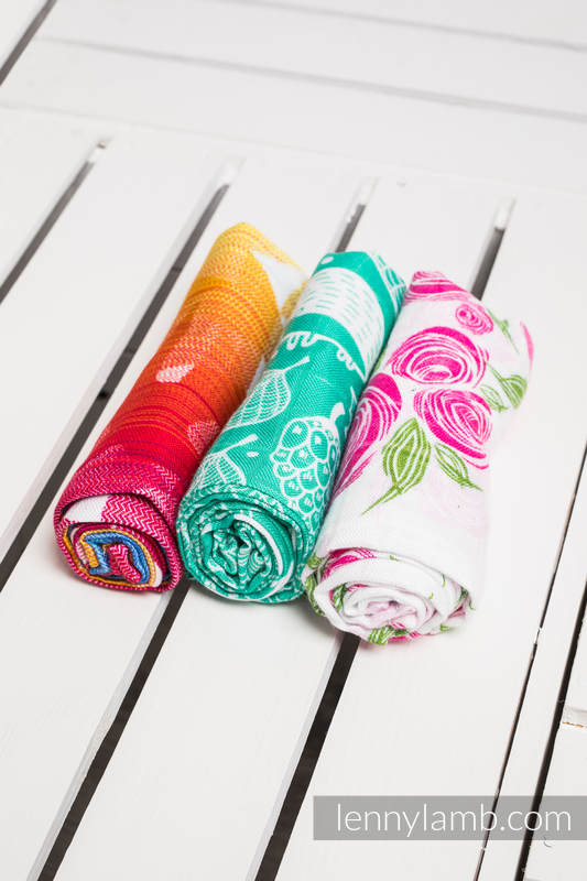 Muslin Square Set - SWALLOWS RAINBOW LIGHT, UNDER THE LEAVES, ROSE BLOSSOM #babywearing