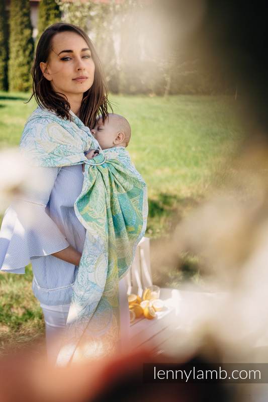 Żakardowa chusta kółkowa do noszenia dzieci, 100% bawełna, ramię bez zakładek - FRESH LEMON - long 2.1m #babywearing