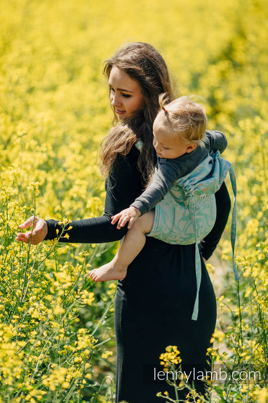 Onbuhimo de Lenny, taille toddler, jacquard - (76%Coton, 12%Lin, 7%Soie, 5%bébé alpaga) - TWISTED LEAVES BREATH OF SUMMER #babywearing