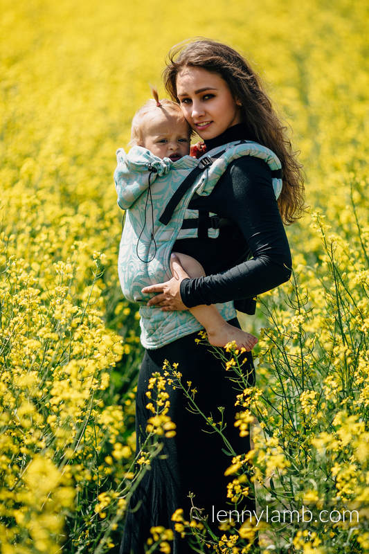 Ergonomic Carrier, Baby Size, jacquard weave - (76%cotton, 12%linen, 7%silk, 5%baby alpaca) - TWISTED LEAVES BREATH OF SUMMER - Second Generation #babywearing