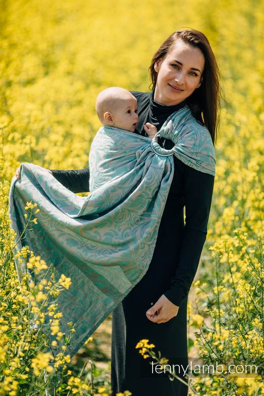 Żakardowa chusta kółkowa do noszenia dzieci - (76%bawełna, 12%len, 7%jedwab, 5% baby alpaca) - ZAKRĘCONE LIŚCIE POWIEW LATA - standard 1.8m  #babywearing