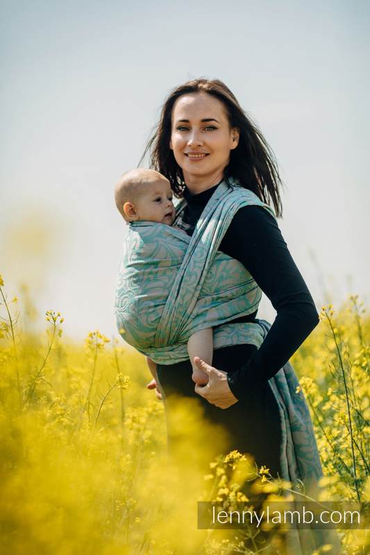 Baby Wrap, Jacquard Weave - (76%cotton, 12%linen, 7%silk, 5%baby alpaca) - TWISTED LEAVES BREATH OF SUMMER - size S #babywearing
