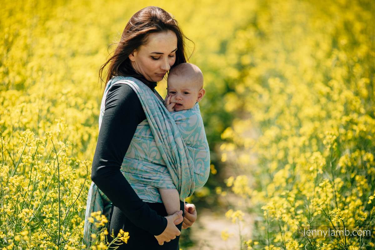 Baby Wrap, Jacquard Weave - (76%cotton, 12%linen, 7%silk, 5%baby alpaca) - TWISTED LEAVES BREATH OF SUMMER - size L #babywearing