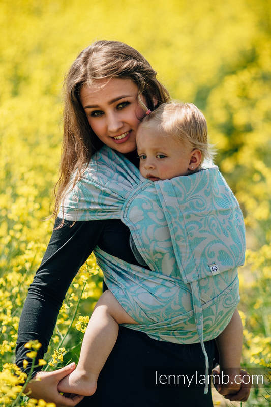 WRAP-TAI carrier Toddler with hood/ jacquard twill - (76%cotton, 12%linen, 7%silk, 5%baby alpaca) - TWISTED LEAVES BREATH OF SUMMER (grade B) #babywearing