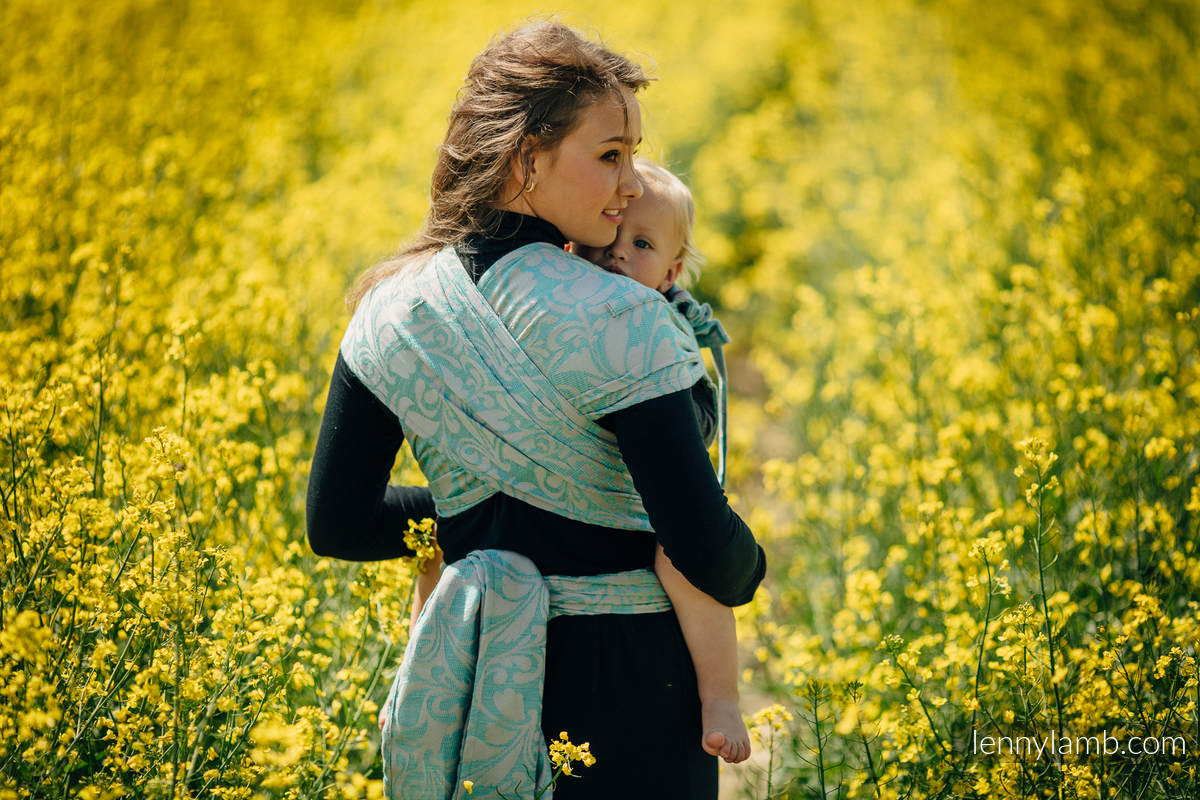 WRAP-TAI carrier Toddler with hood/ jacquard twill - (76%cotton, 12%linen, 7%silk, 5%baby alpaca) - TWISTED LEAVES BREATH OF SUMMER #babywearing