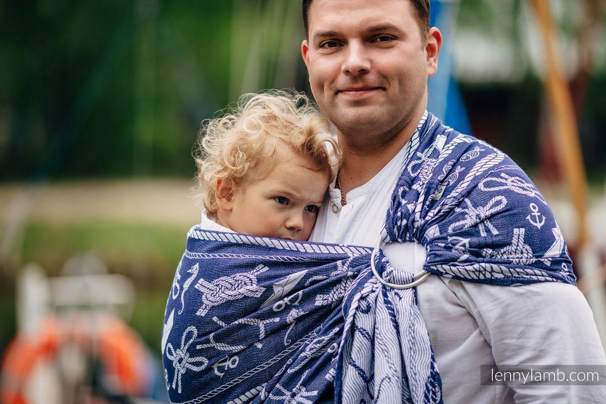 Żakardowa chusta kółkowa do noszenia dzieci, 100% bawełna, ramię bez zakładek - MORSKIE OPOWIEŚCI - long 2.1m #babywearing