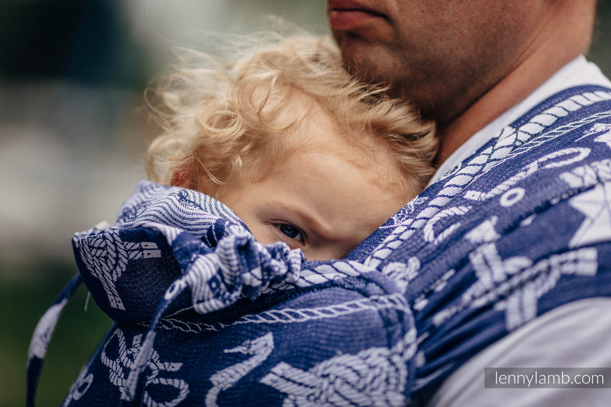 Nosidełko dla dzieci WRAP-TAI MINI, 100% bawełna, splot żakardowy, z kapturkiem - MORSKIE OPOWIEŚCI #babywearing