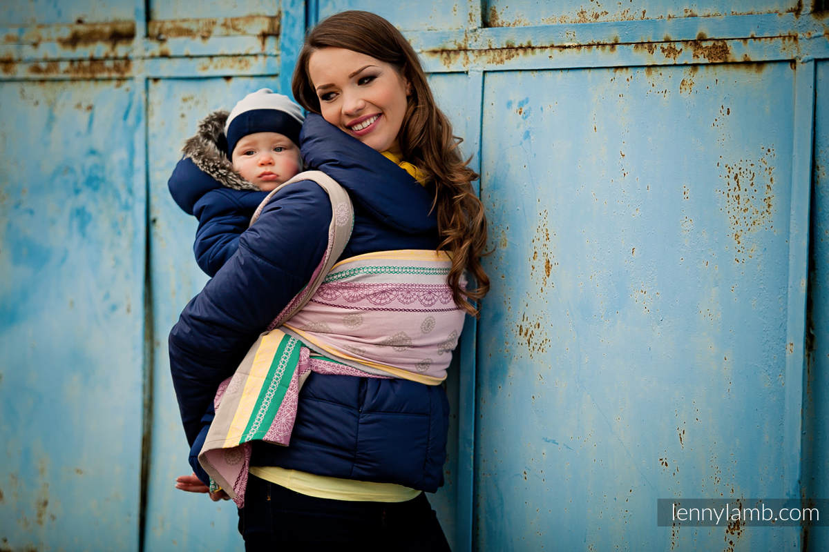 Żakardowa chusta do noszenia dzieci, bawełna - Koronka Caffe Latte - rozmiar XS #babywearing