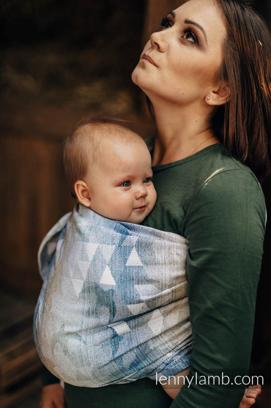 Żakardowa chusta kółkowa do noszenia dzieci, ramię bez zakładek - 62% bawełna 38% jedwab - JASKÓŁKI PONAD CHMURAMI - standard 1.8m #babywearing