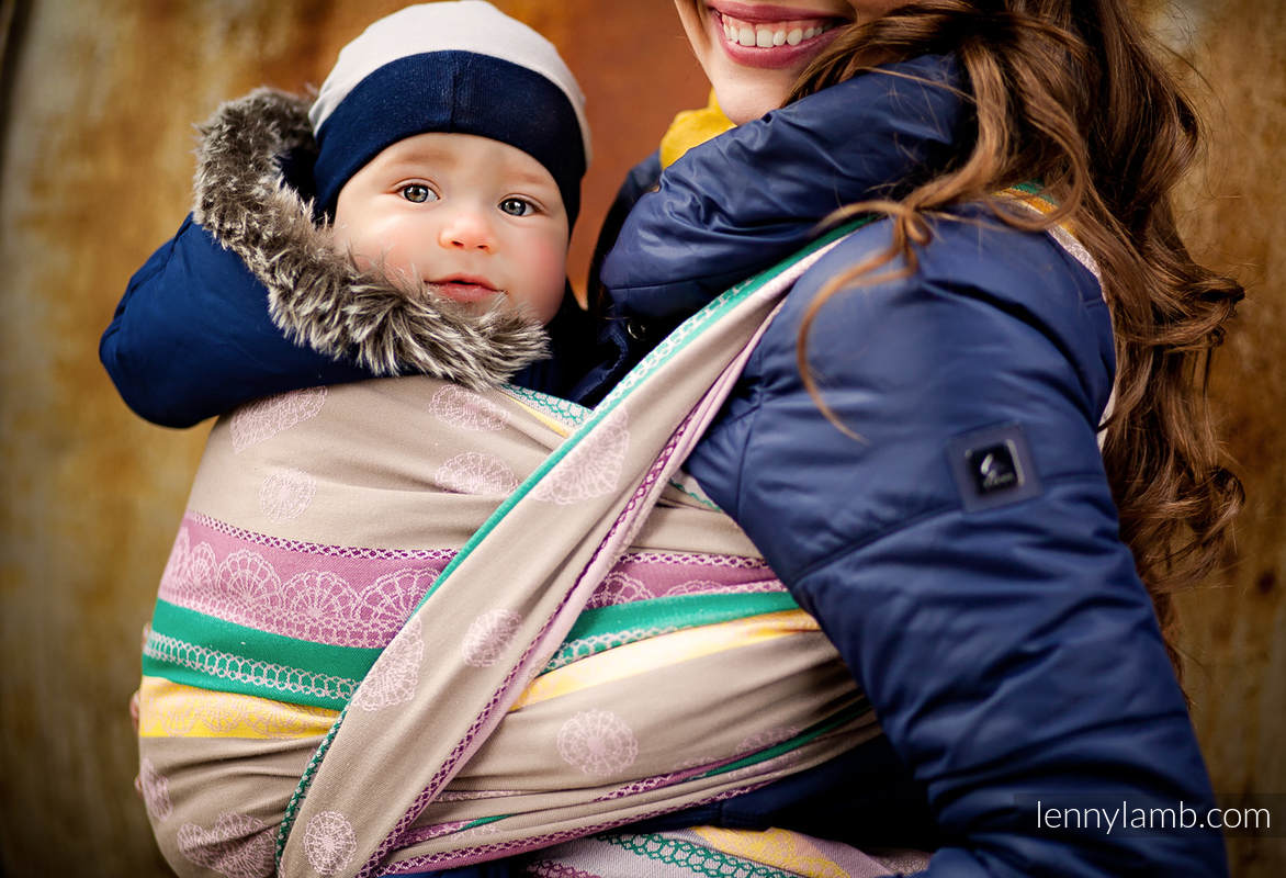 Żakardowa chusta do noszenia dzieci, bawełna - Koronka Caffe Latte - rozmiar XS #babywearing