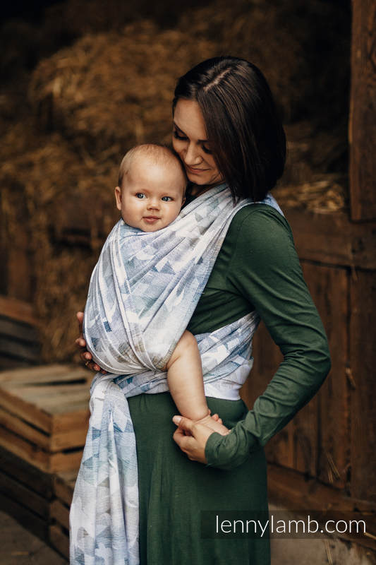 Baby Wrap, Jacquard Weave - 62% cotton, 38% silk - SWALLOWS - OVER CLOUDS - size XL #babywearing