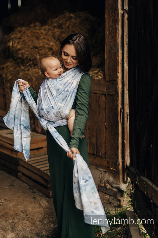 Żakardowa chusta do noszenia dzieci - 62% bawełna 38% jedwab - JASKÓŁKI - PONAD CHMURAMI - rozmiar XL #babywearing