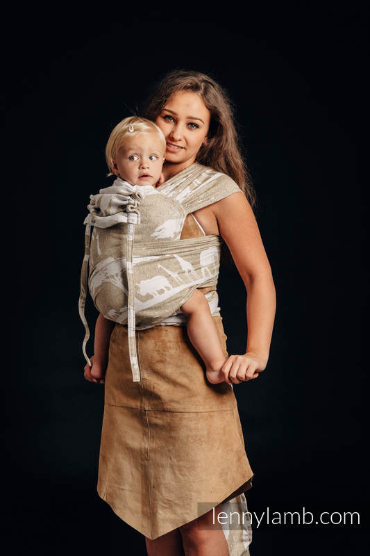 Nosidełko dla dzieci WRAP-TAI MINI, splot żakardowy, z kapturkiem, (49% bawełna, 51% jedwab) - SAFARI - PUSTYNIA ZACHODNIA  #babywearing