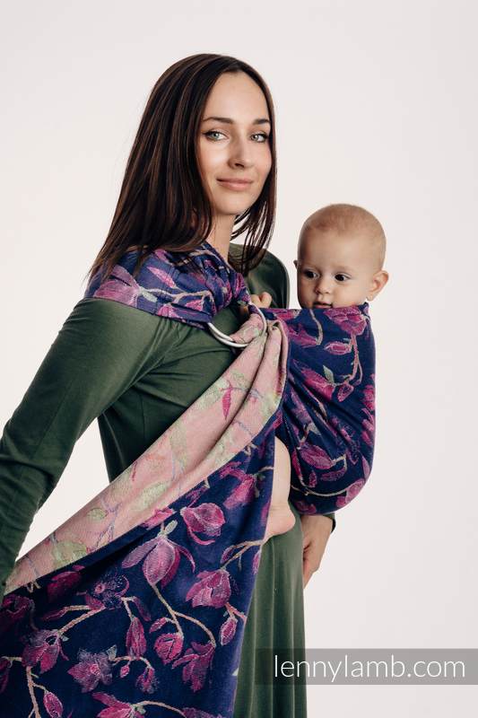 Żakardowa chusta kółkowa do noszenia dzieci, 100% bawełna, ramię bez zakładek - TAJEMNICZA MAGNOLIA - long 2.1m #babywearing