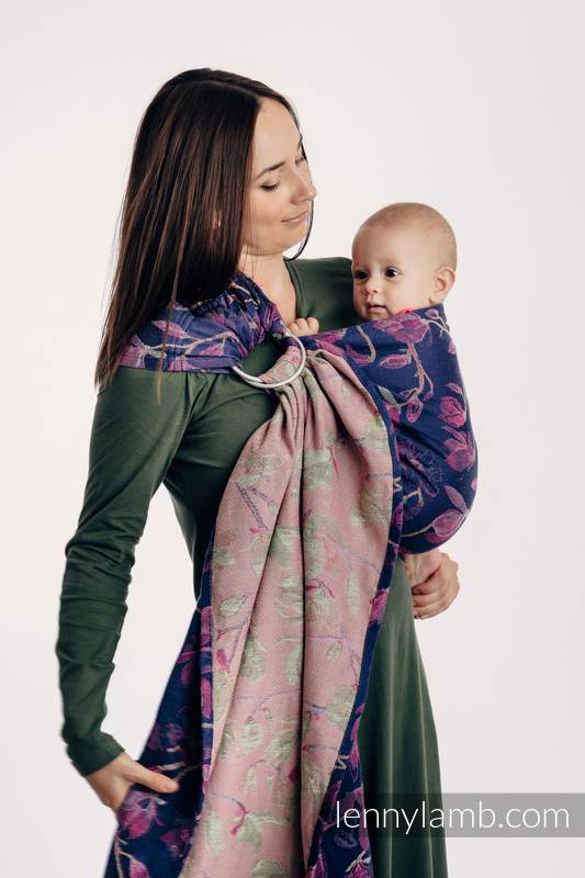 Żakardowa chusta kółkowa do noszenia dzieci, 100% bawełna, ramię bez zakładek - TAJEMNICZA MAGNOLIA - long 2.1m #babywearing