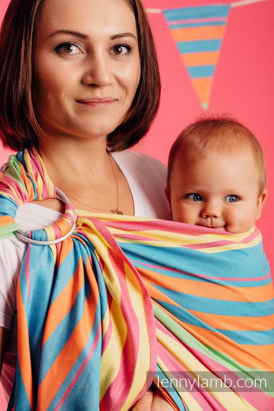 Chusta kółkowa do noszenia dzieci, tkana splotem skośno-krzyżowym, bawełna z bambusem, ramię bez zakładek - Pinacolada - standard 1.8m #babywearing