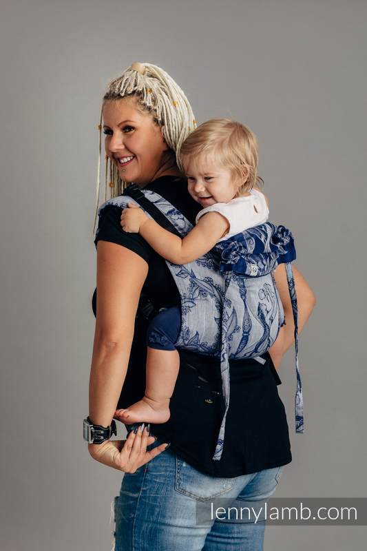 Lenny Buckle Onbuhimo baby carrier, standard size, jacquard weave (65% cotton, 35% linen) - TIME OF NIGHT (with skull) #babywearing
