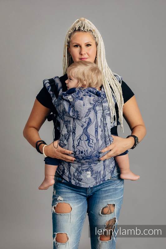 Ergonomic Carrier, Baby Size, jacquard weave, (65% cotton, 35% linen) - TIME OF NIGHT (with skull), Second Generation #babywearing