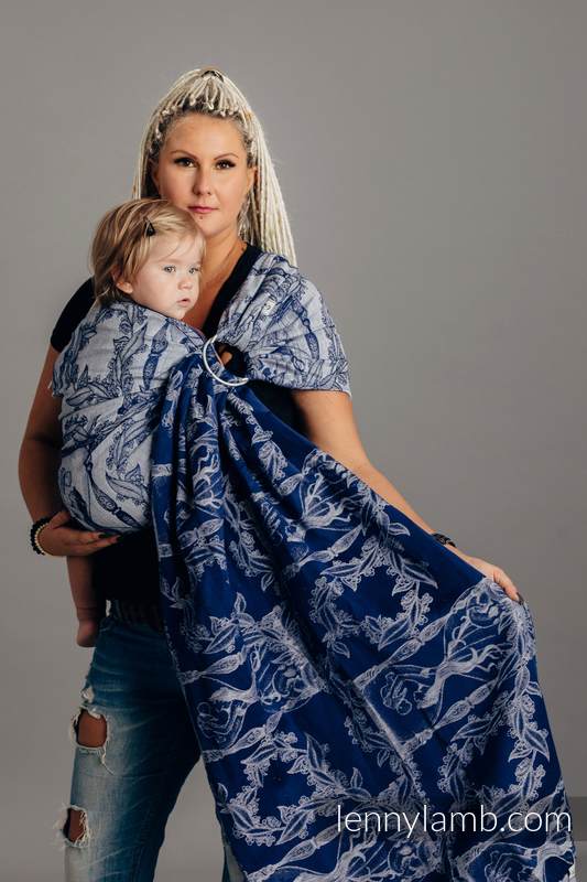 Ringsling, Jacquard Weave, with gathered shoulder (65% cotton, 35% linen) - TIME OF NIGHT (with skull) - long 2.1m (grade B) #babywearing