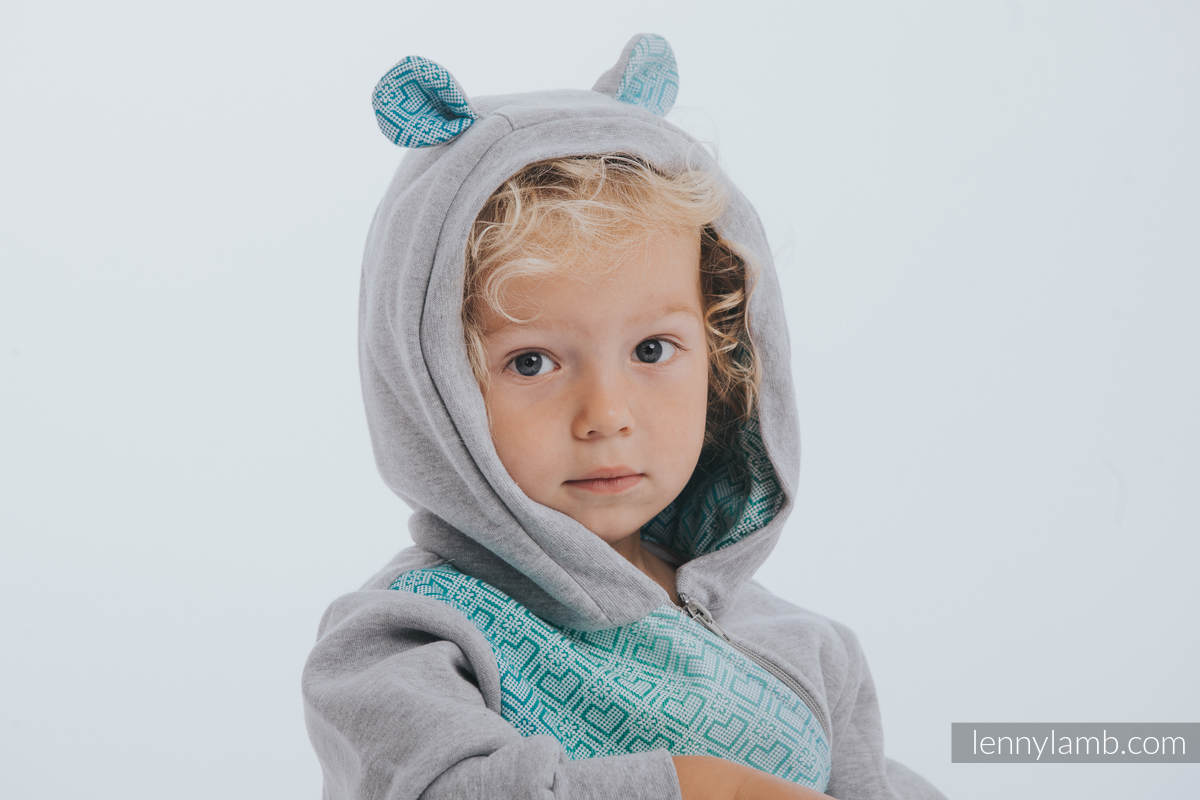 Grenouillère ours - taille 110 - Gris Chiné avec Big Love Ice Mint #babywearing