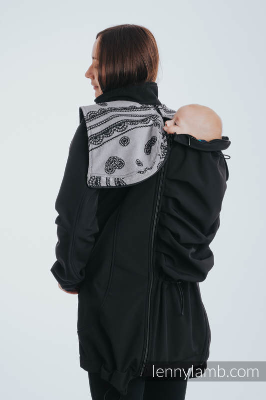 Babywearing Coat - Softshell - Black with Glamorous Lace Revers - size XS #babywearing