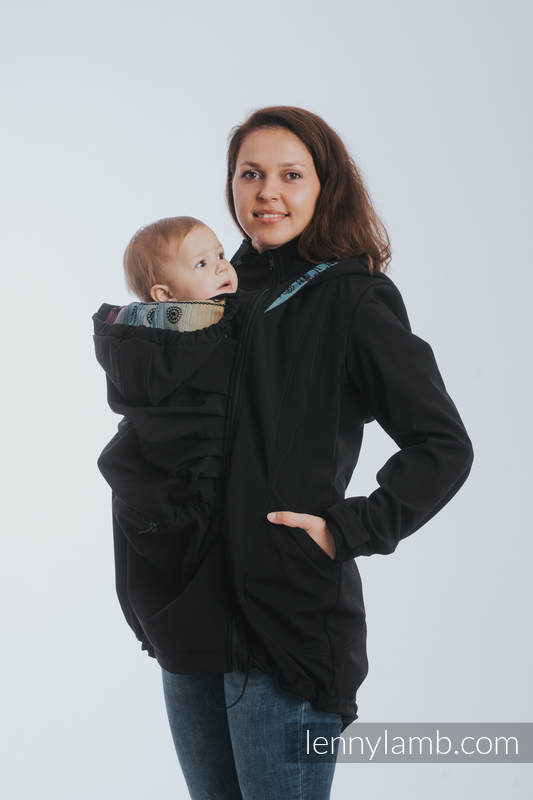 Babywearing Coat - Softshell - Black with Rainbow Lace Dark - size 5XL #babywearing