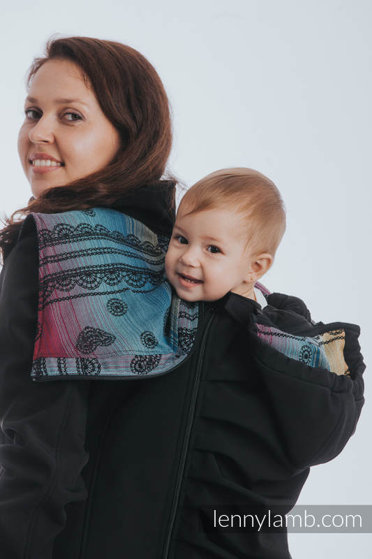 Babywearing Coat - Softshell - Black with Rainbow Lace Dark - size 3XL #babywearing