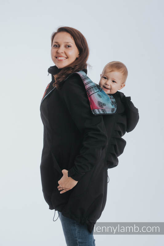 Babywearing Coat - Softshell - Black with Rainbow Lace Dark - size S #babywearing