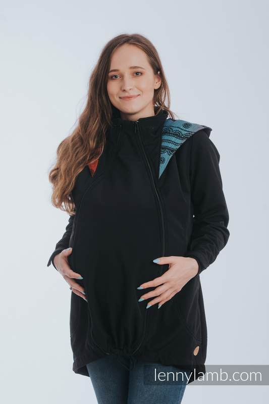 Babywearing Coat - Softshell - Black with Rainbow Lace Dark - size L #babywearing