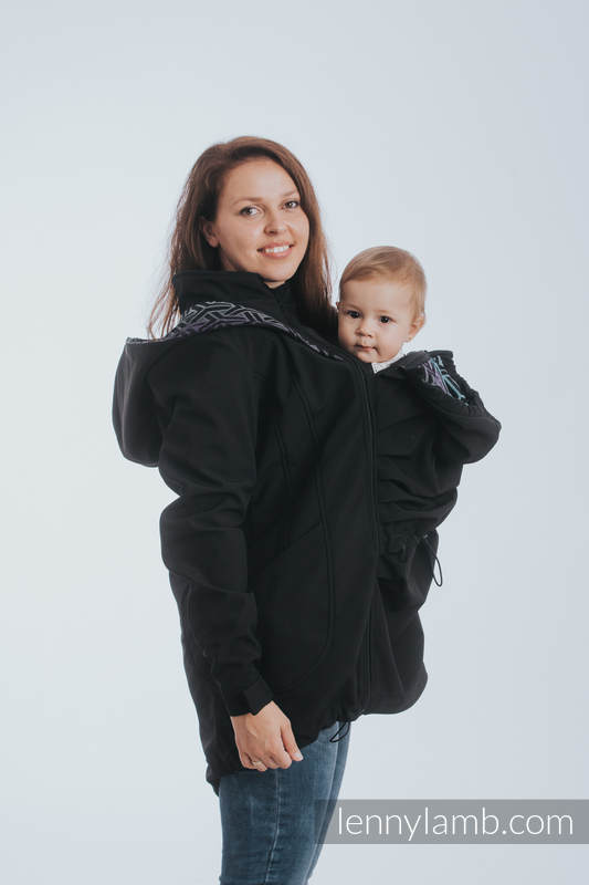 Babywearing Coat - Softshell - Black with Trinity Cosmos - size S #babywearing