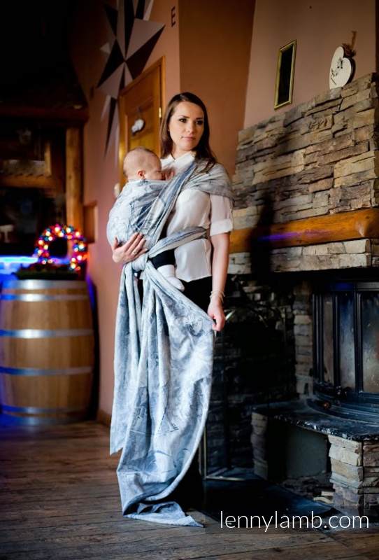 Baby Wrap, Jacquard Weave (100% cotton) - Galleons Charcoal & White - size XS #babywearing