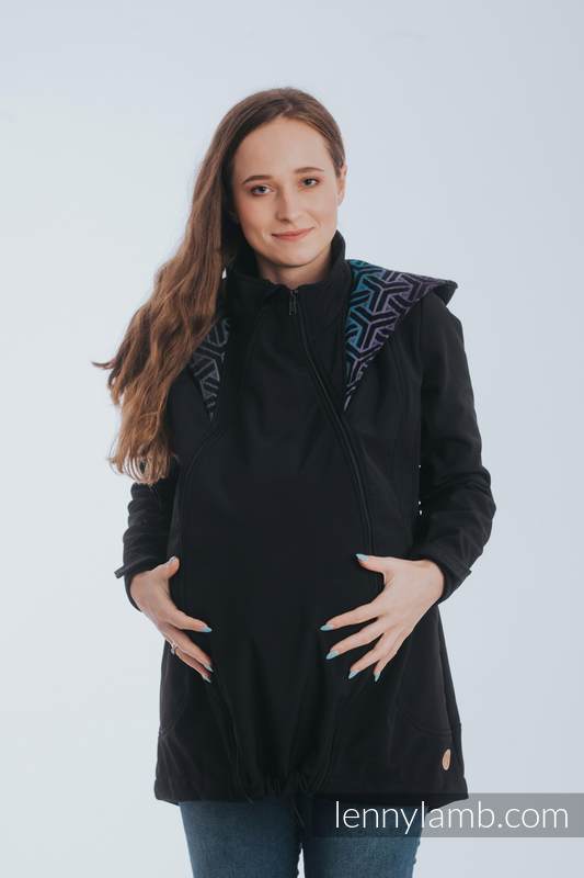Manteau de portage - Softshell - Noir avec Trinity Cosmos - taille 5XL #babywearing