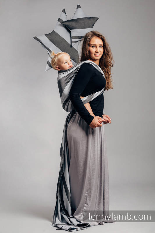 Chusta do noszenia dzieci, tkana splotem skośno-krzyżowym, bawełna z bambusem - Księżycowa - rozmiar XL #babywearing
