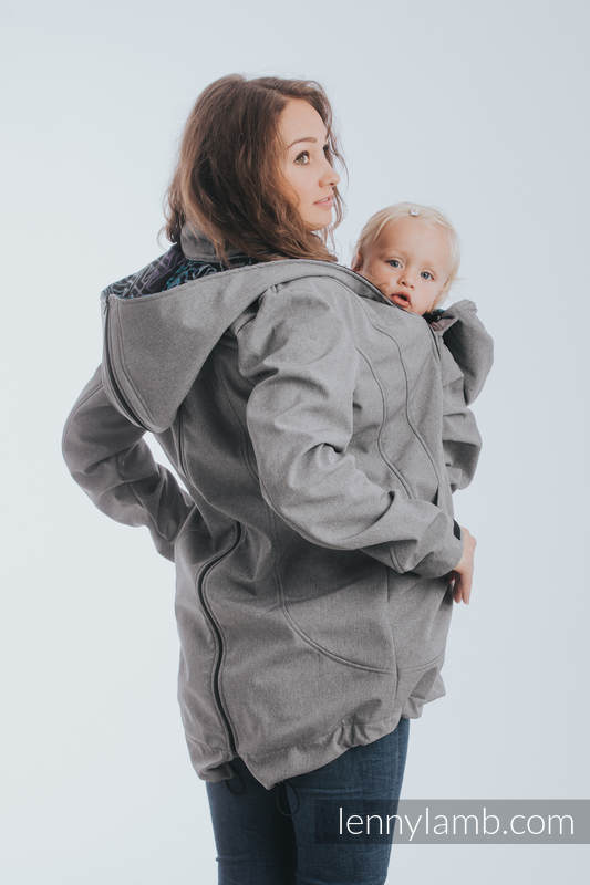 Kurtka do noszenia dzieci - Softshell - Szary Melanż z Trinity Kosmos - rozmiar M (drugi gatunek) #babywearing
