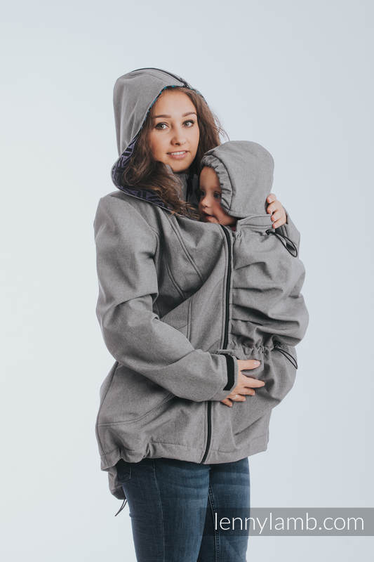 Manteau de portage - Softshell - Gris Chiné avec Trinity Cosmos - taille 5XL #babywearing