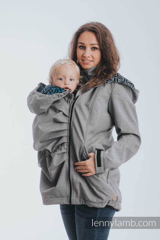 Babywearing Coat - Softshell - Gray Melange with Trinity Cosmos - size S #babywearing