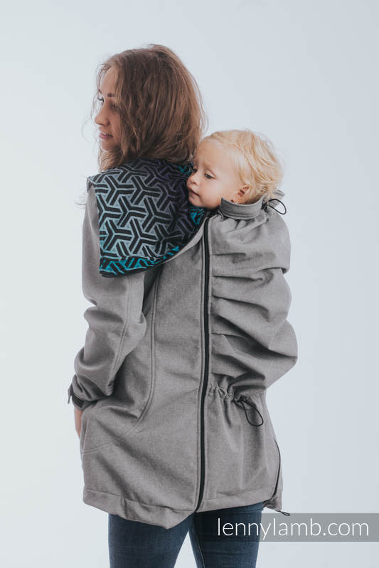 Abrigo de porteo - Softshell - Mezcla de Grises con Trinity Cosmos - talla XL #babywearing