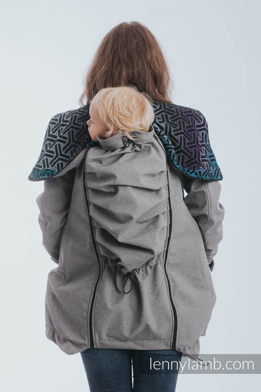 Babywearing Coat - Softshell - Gray Melange with Trinity Cosmos - size 3XL #babywearing