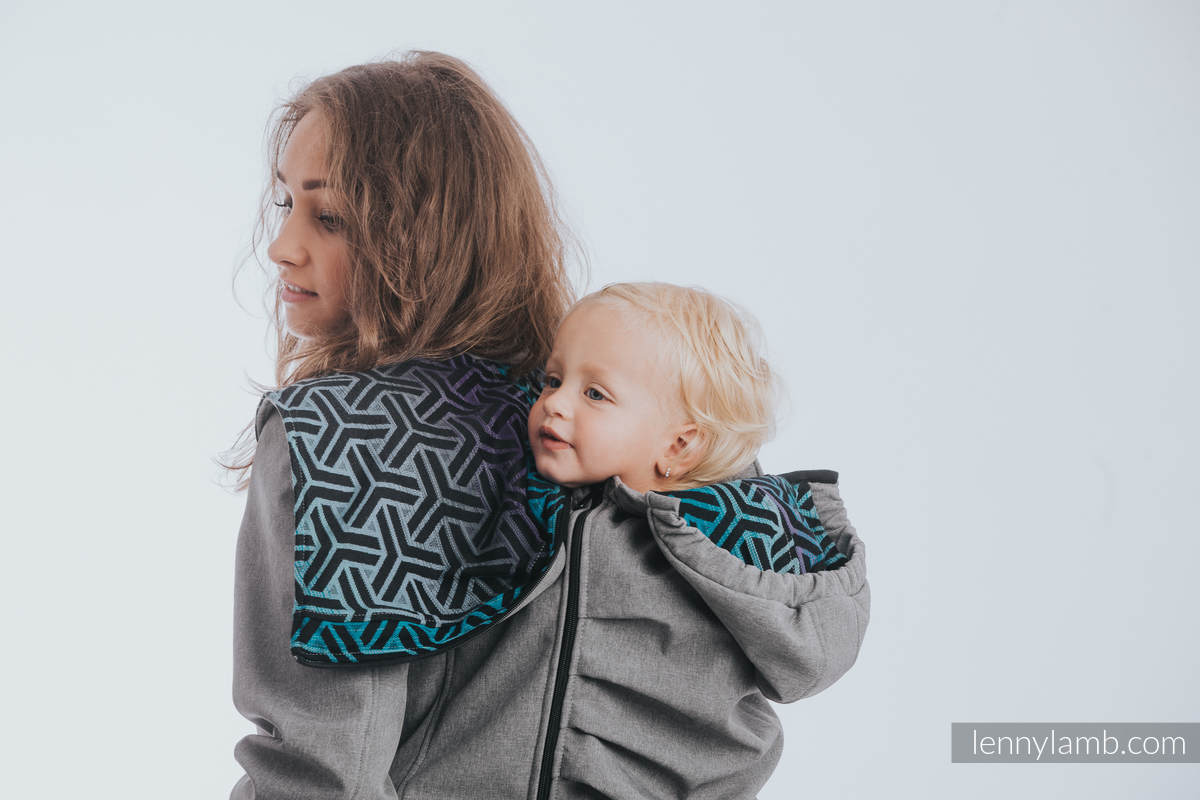 Kurtka do noszenia dzieci - Softshell - Szary Melanż z Trinity Kosmos - rozmiar 4XL #babywearing